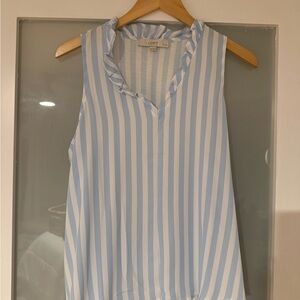 LOFT Petite Sleeveless Blue and White Striped Blouse